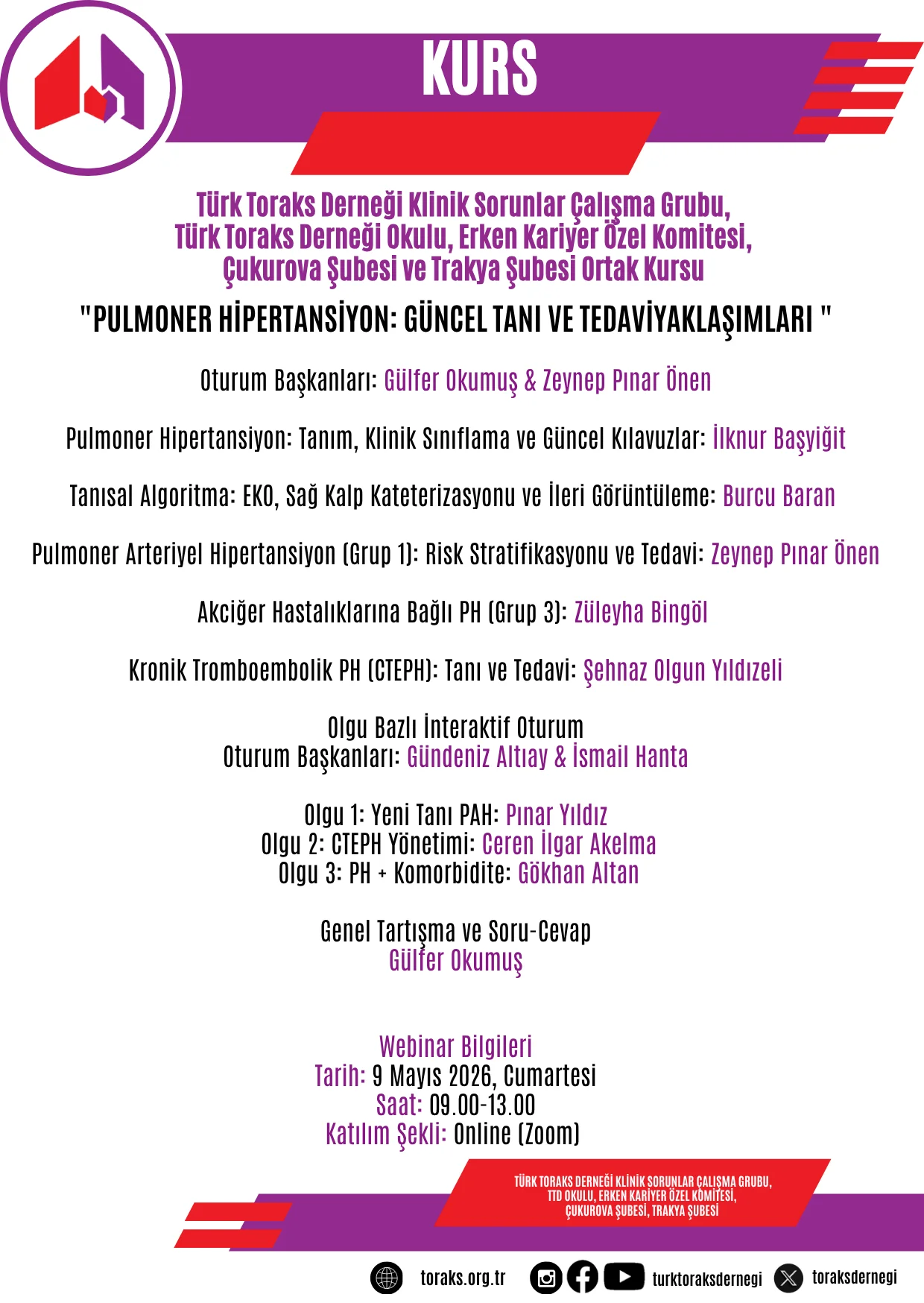 “Pulmoner Hipertansiyon: Güncel Tanı ve Tedavi Yaklaşımları” Kursu Duyurumuz