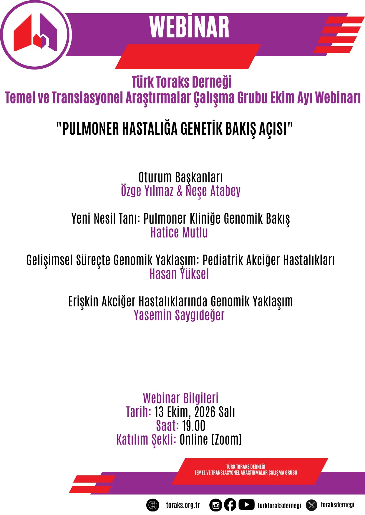Türk Toraks Derneği Temel ve Translasyonel Araştırmalar Çalışma Grubu Ekim Ayı Webinar Duyurumuz: 