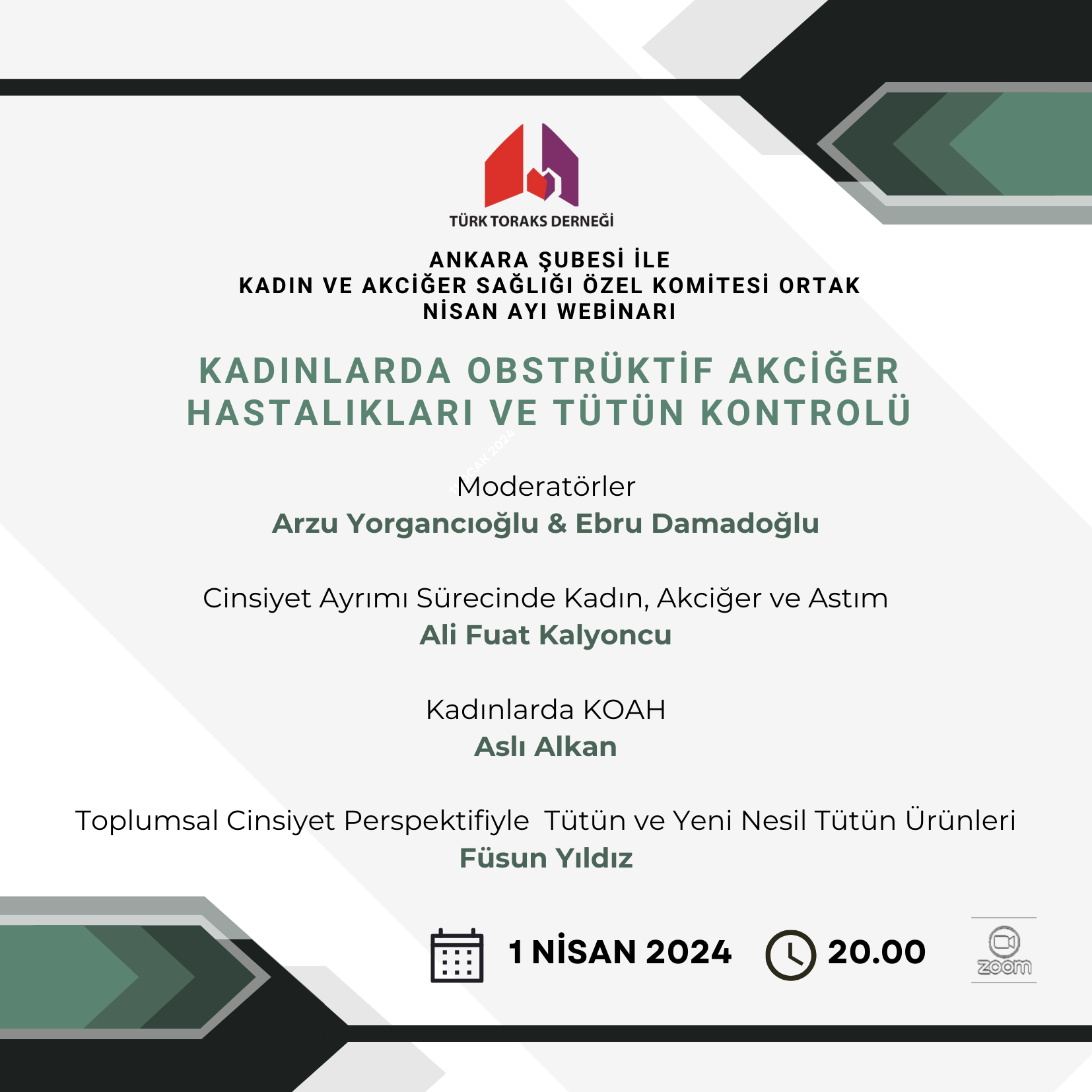 Türk Toraks Derneği Ankara Şubesi ile Kadın ve Akciğer Sağlığı Özel Komitesi Ortak Nisan Ayı Webinar Duyurumuz: 
