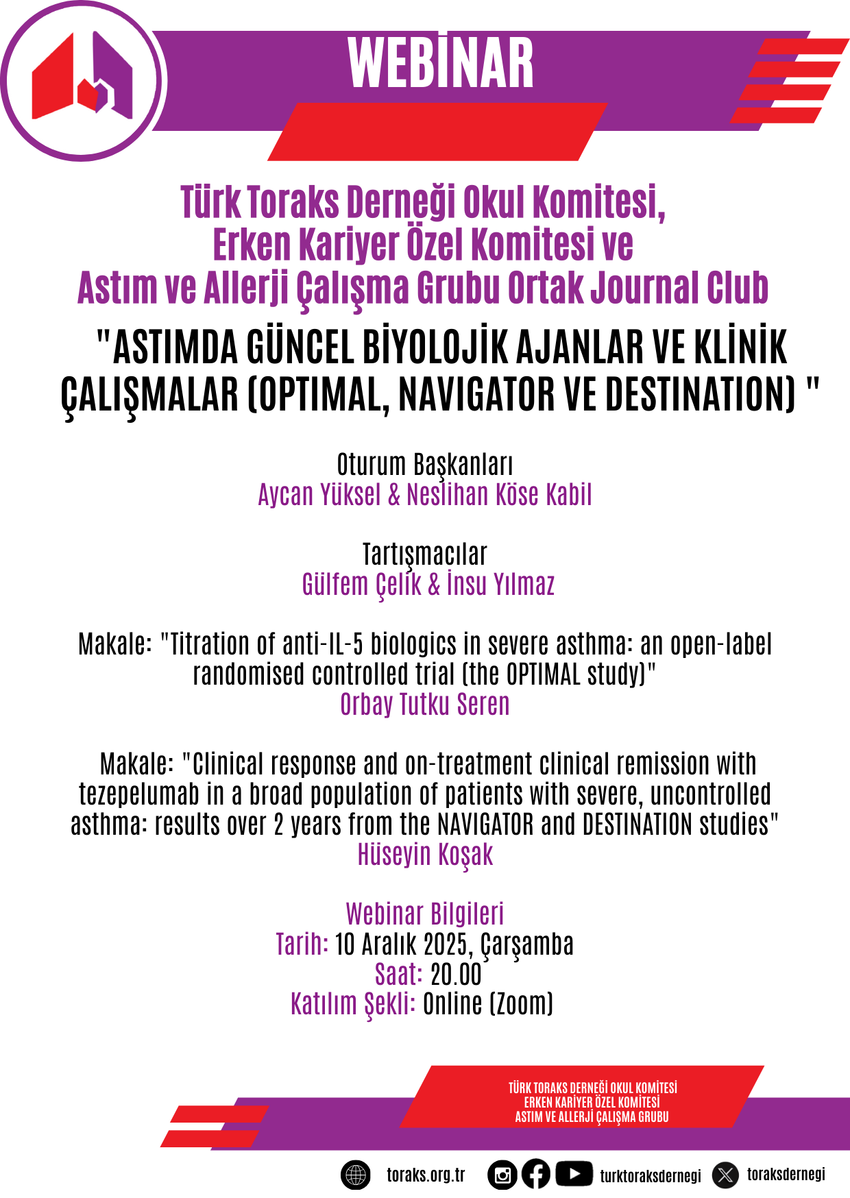 Türk Toraks Derneği Okul Komitesi, Erken Kariyer Özel Komitesi ve Astım ve Allerji Çalışma Grubu Ortak Journal Club Duyurumuz: 