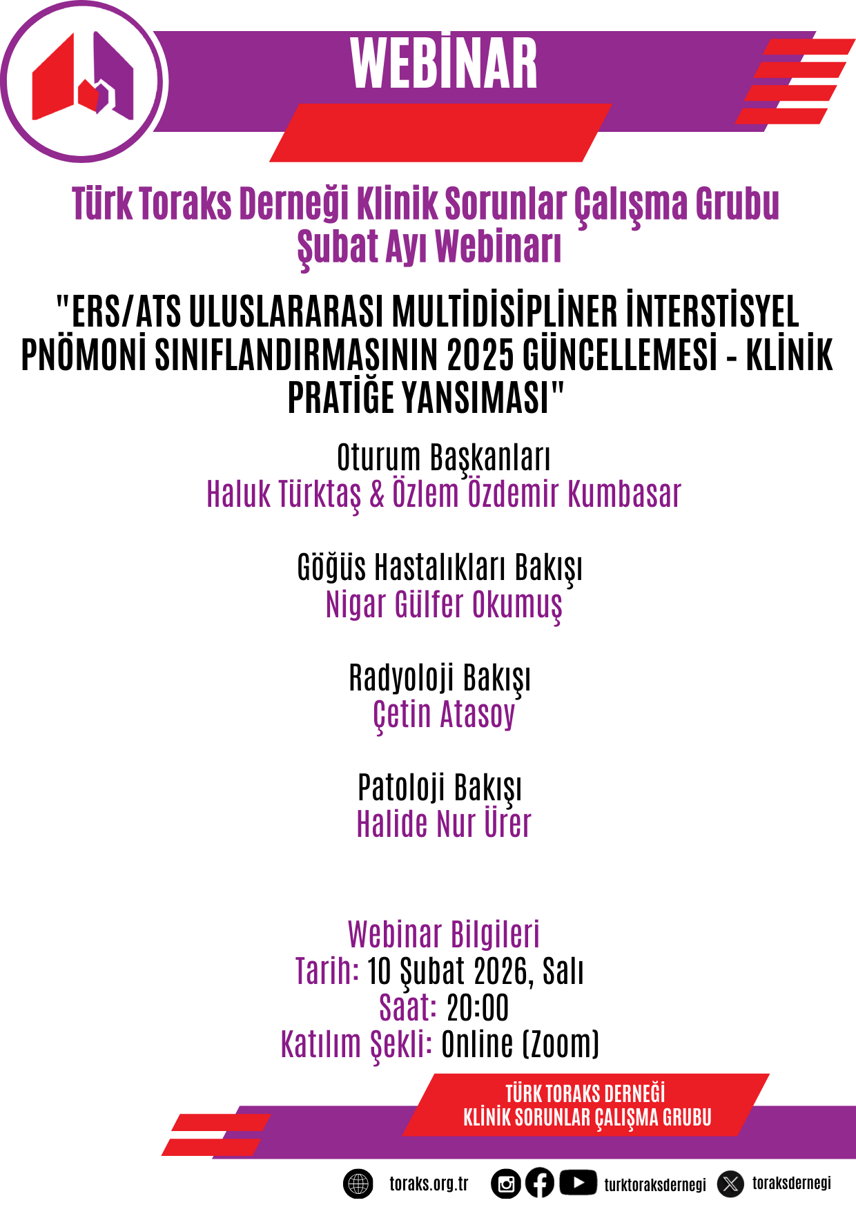 Türk Toraks Derneği Klinik Sorunlar Çalışma Grubu Şubat Ayı Webinar Duyurumuz: 