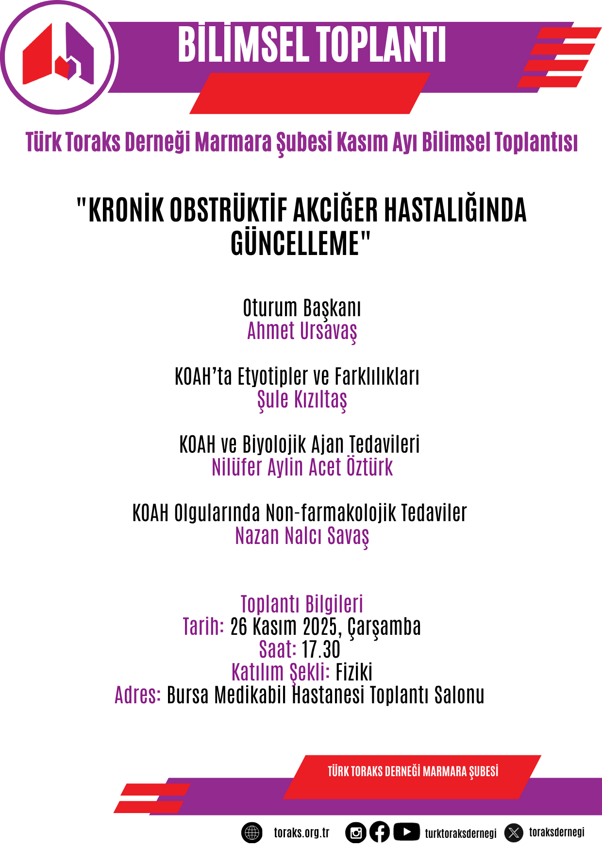 Türk Toraks Derneği Marmara Şubesi Kasım Ayı Bilimsel Toplantı Duyurumuz: 