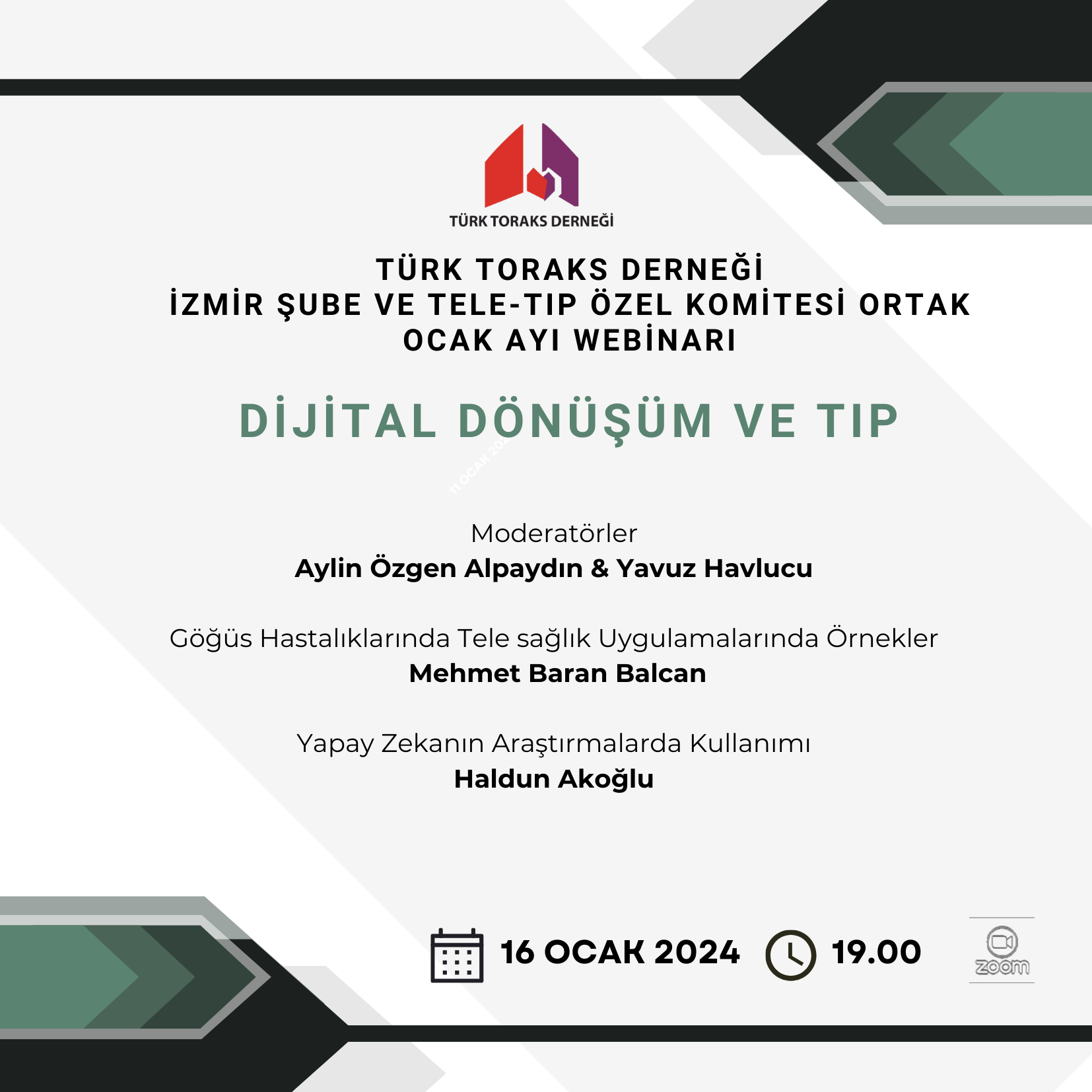 Türk Toraks Derneği İzmir Şubesi ve Tele-tıp Özel Komitesi Ortak Ocak Ayı Webinar Duyurumuz: 
