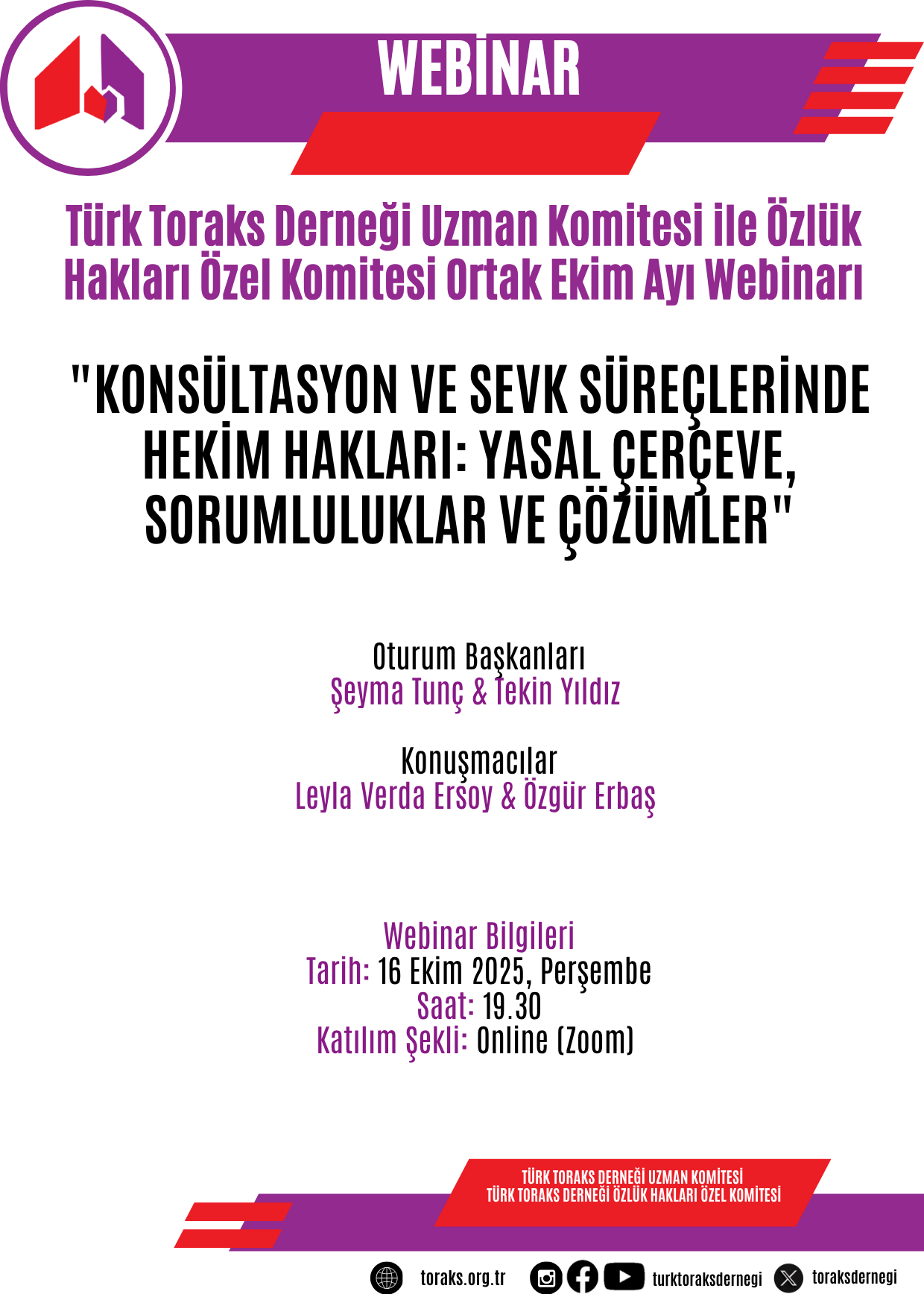 Türk Toraks Derneği Uzman Komitesi ile Özlük Hakları Özel Komitesi Ortak Ekim Ayı Webinar Duyurumuz: 