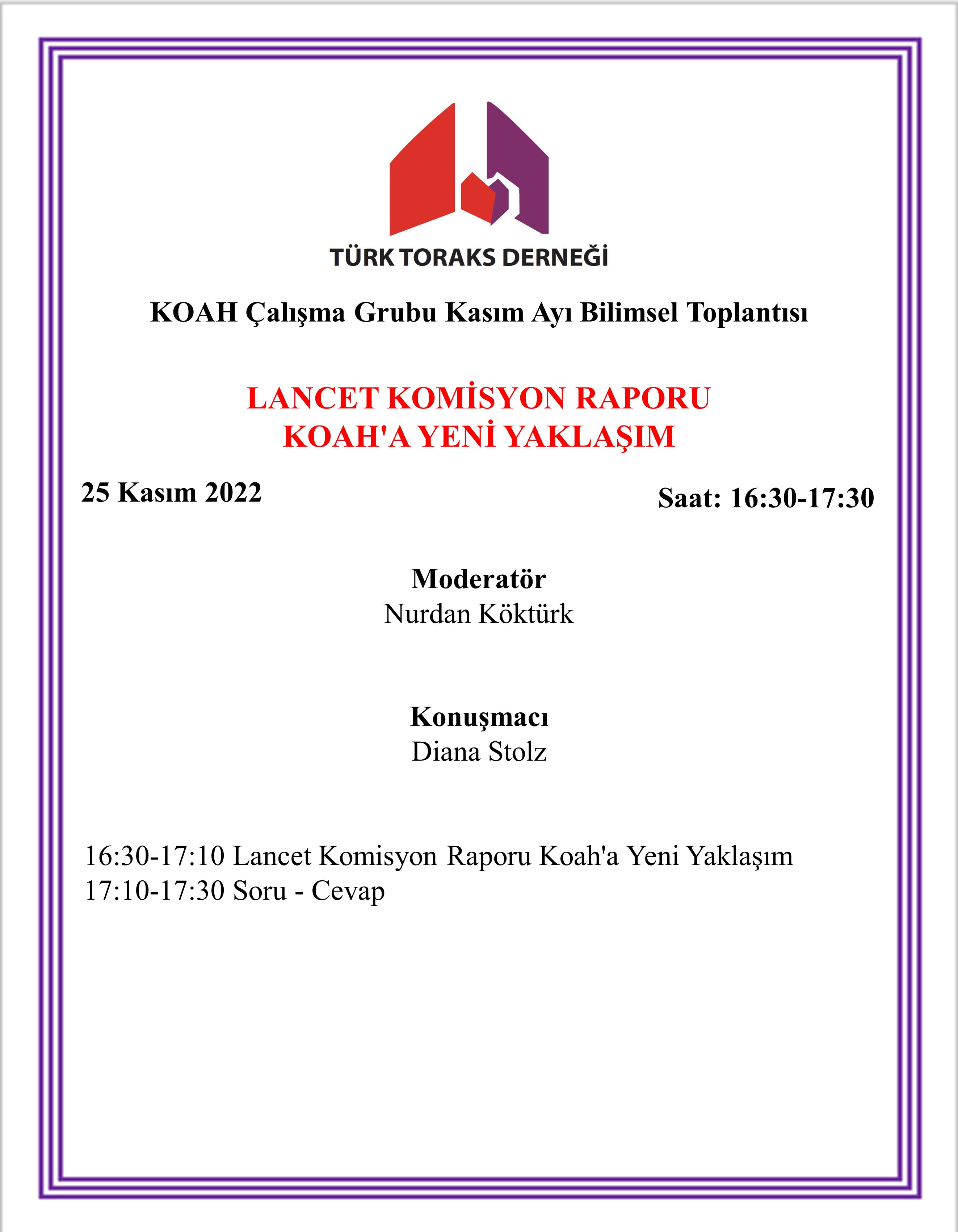 Türk Toraks Derneği KOAH Çalışma Grubu Kasım Ayı Webinar Duyurumuz: 