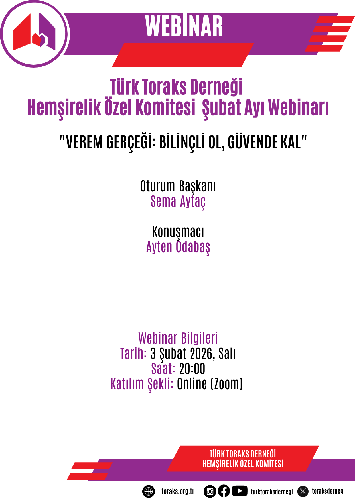 Türk Toraks Derneği Hemşirelik Özel Komitesi Şubat Ayı Webinar Duyurumuz: 
