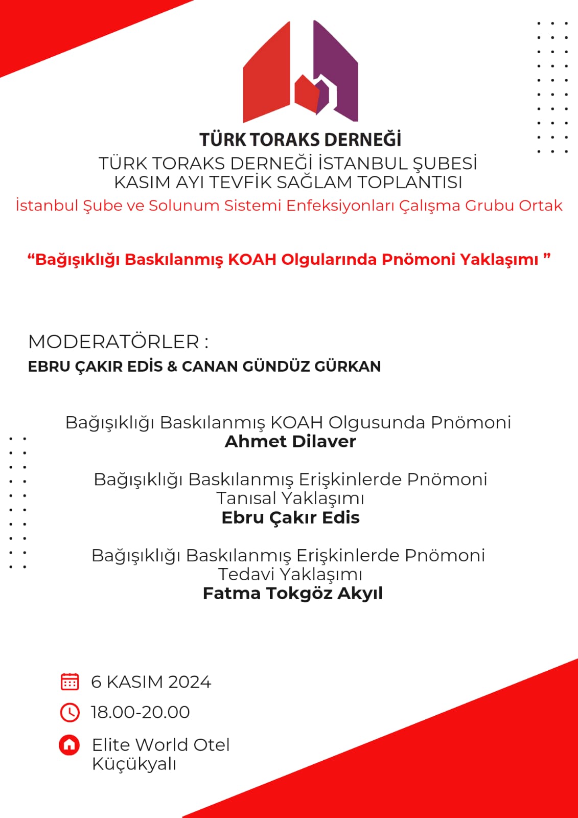 Türk Toraks Derneği İstanbul Şubesi Kasım Ayı Tevfik Sağlam Toplantısı Duyurumuz 