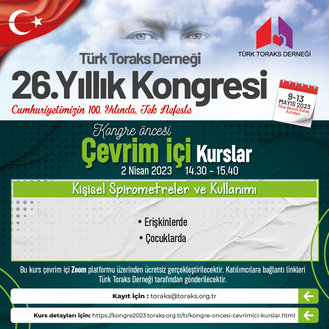 Türk Toraks Derneği 26. Yıllık Kongresi Kongre Öncesi Çevrim İçi Kurs Duyurumuz: 