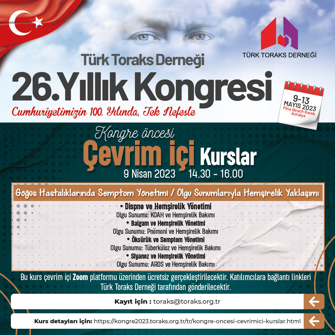 Türk Toraks Derneği 26. Yıllık Kongresi Kongre Öncesi Çevrim İçi Kurs Duyurumuz: 