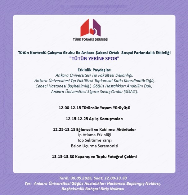 Türk Toraks Derneği Tütün Kontrolü Çalışma Grubu ile Ankara Şubesi Ortak Sosyal Farkındalık Etkinlik Duyurumuz: 