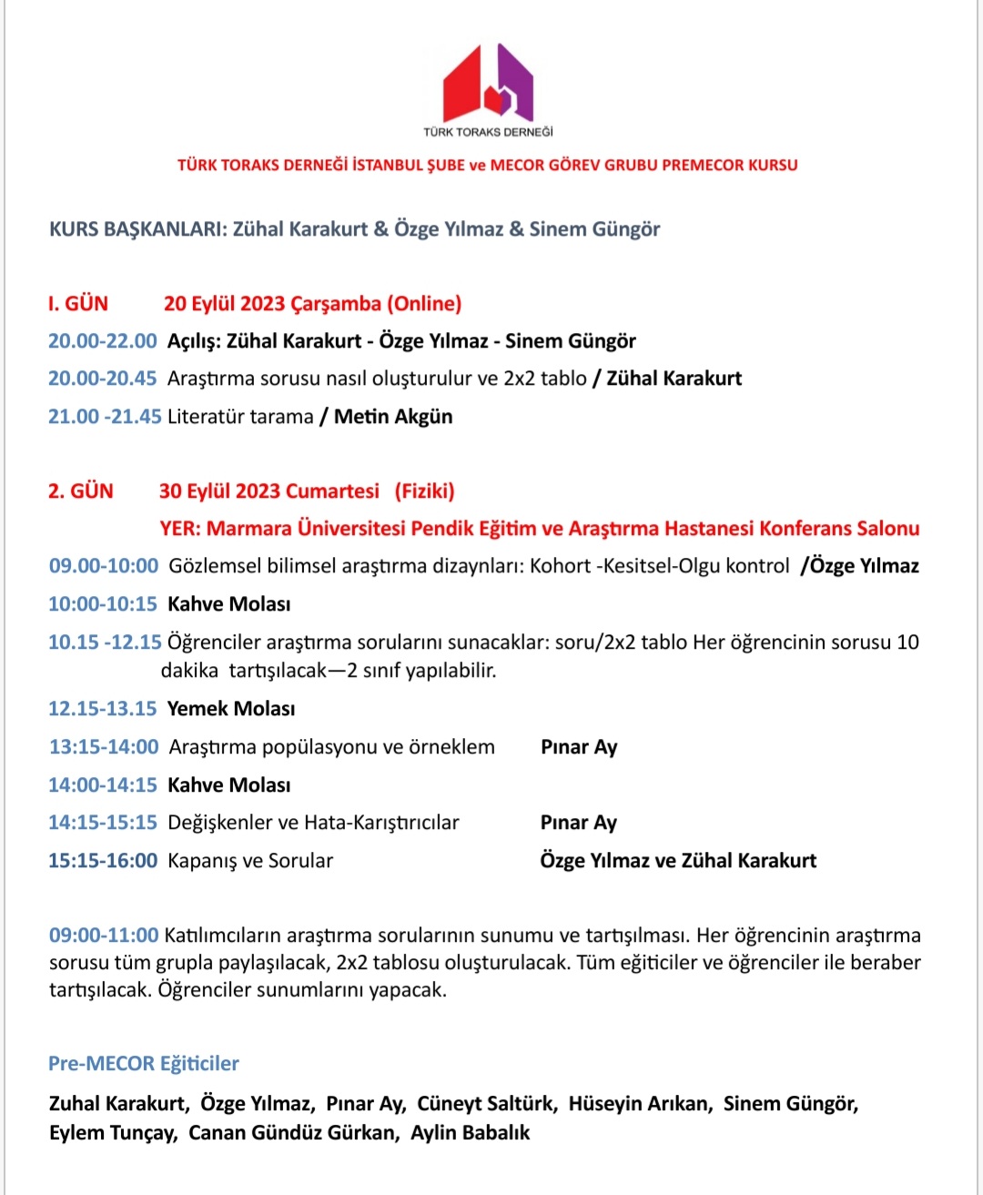 Türk Toraks Derneği İstanbul Şubesi ve MECOR Görev Grubu Ortak “PREMECOR Kursu