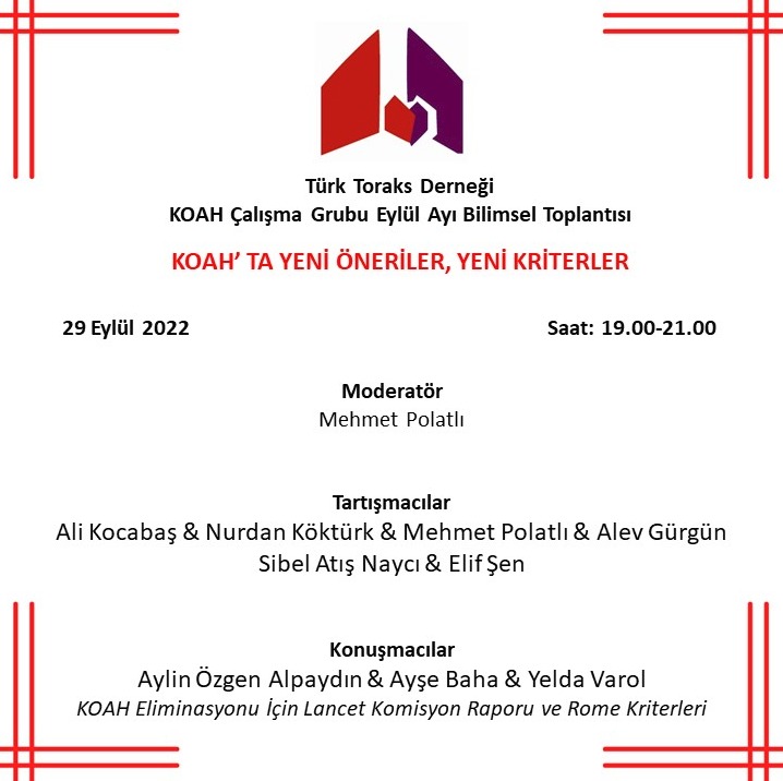 Türk Toraks Derneği KOAH Çalışma Grubu Eylül Ayı Webinar Duyurumuz: 